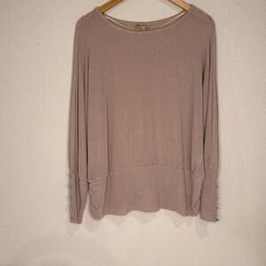 Democracy Sparkle Blouse Long Sleeve 5-Button Cuff Brown Sugar Women’s Size XL